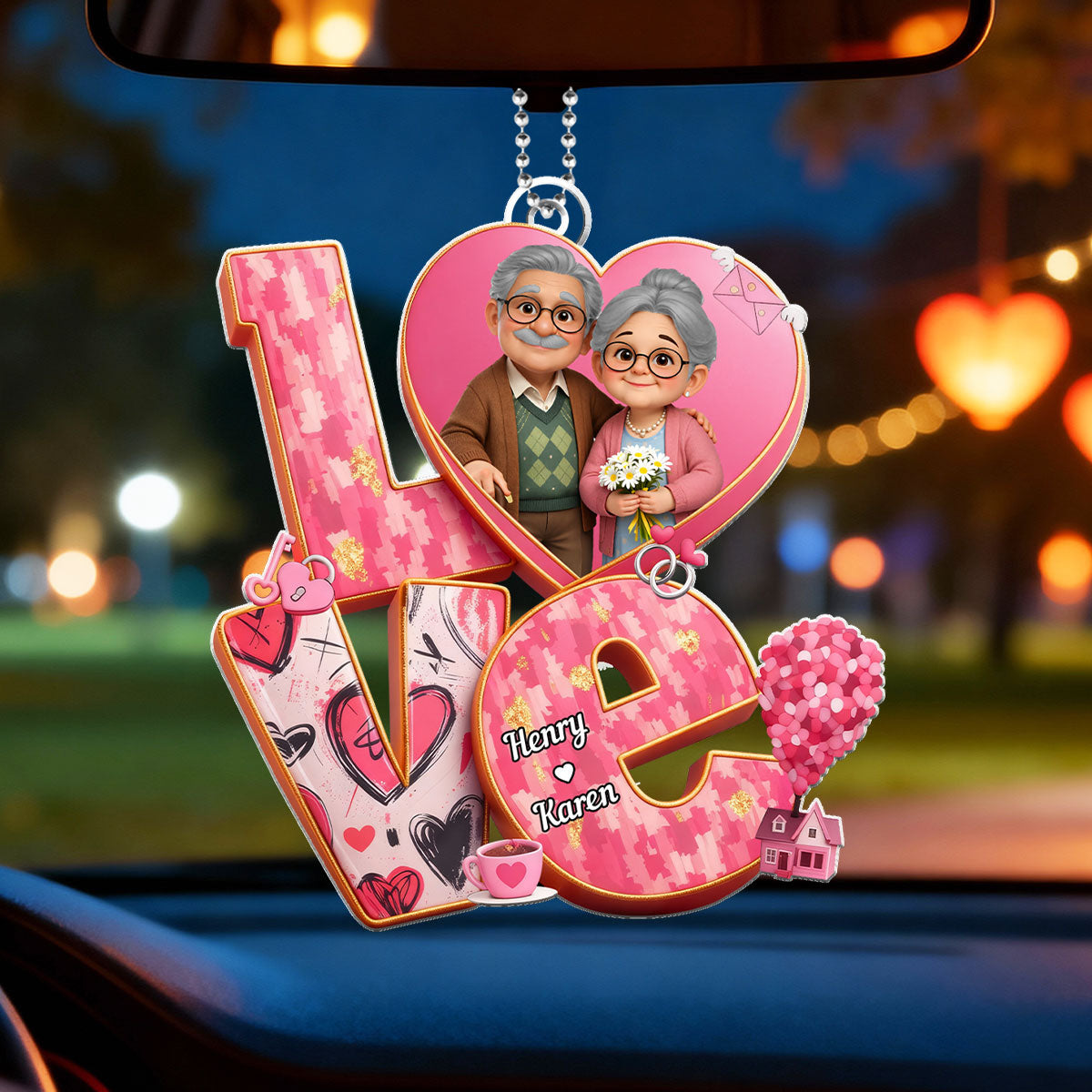 Old Couple Love Forever - Personalized Acrylic Car Hanger - Valentine's Gift For Him, For Her, For Couple