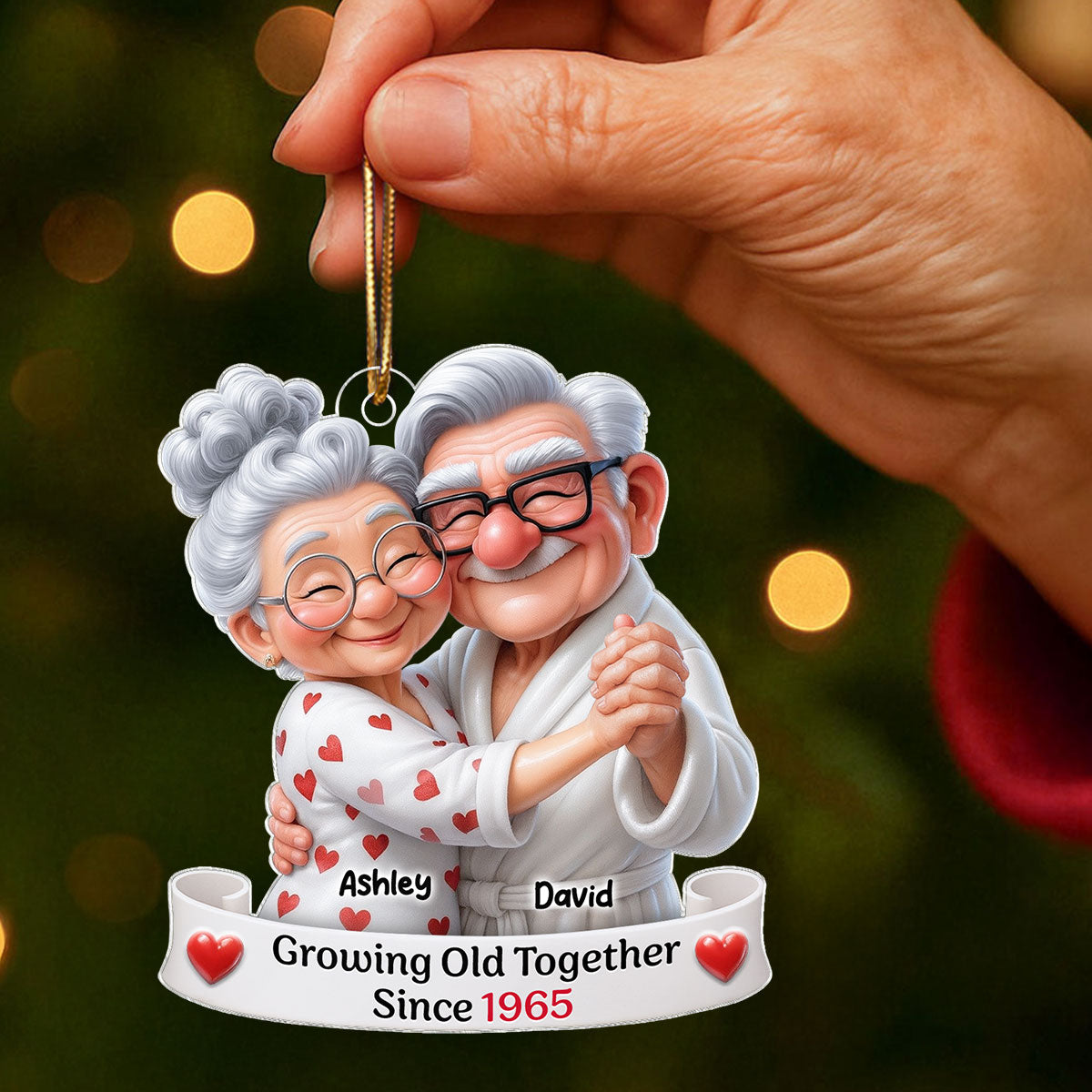 Personalized Old Couple Dancing Acrylic Ornament, Growing Old Together, Christmas Gift For Couple, For Her, For Him, For Wife, For Husband, For Grandparents
