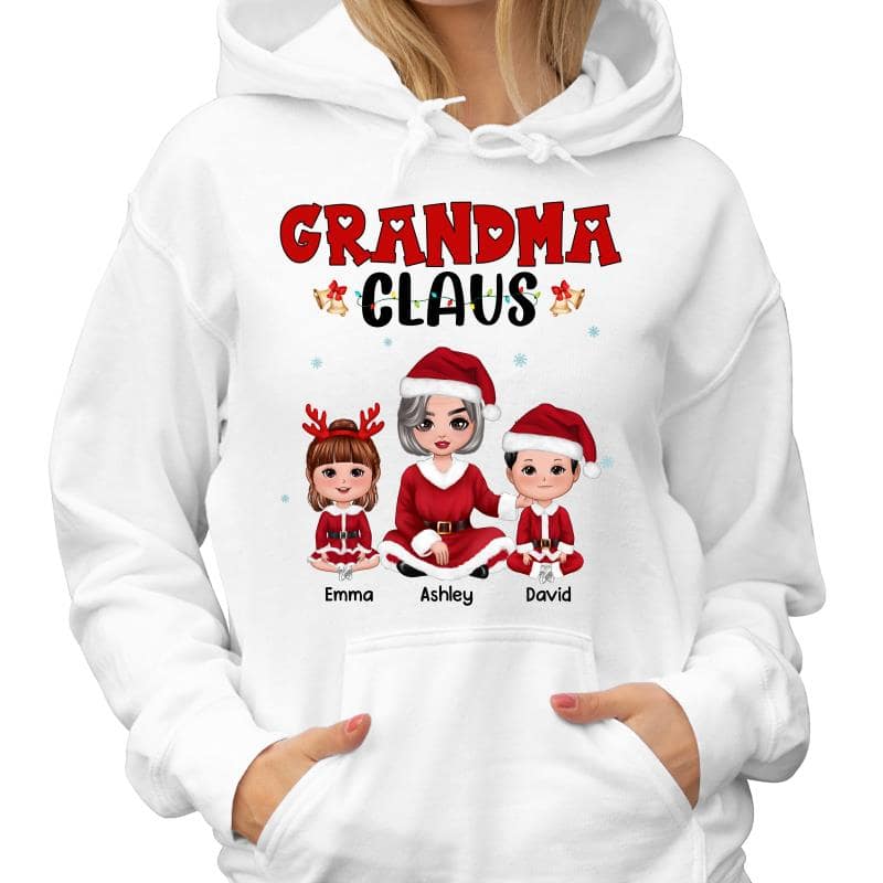 Grandma Claus Grandkids Christmas Personalized Shirt Hoodie