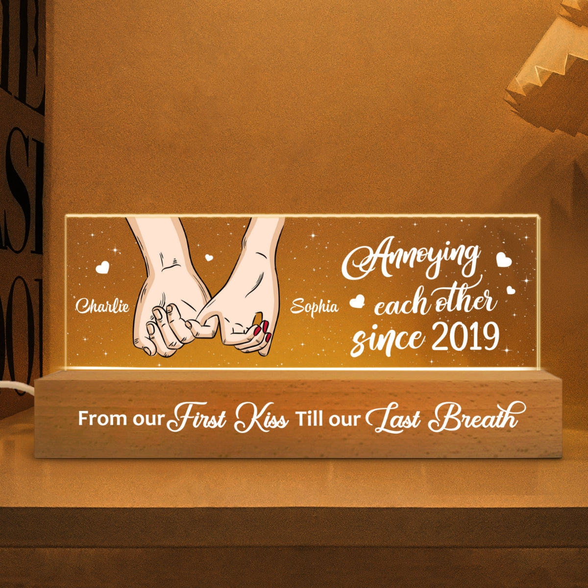 Couple Holding Hands Personalized Acrylic Block LED Night Light