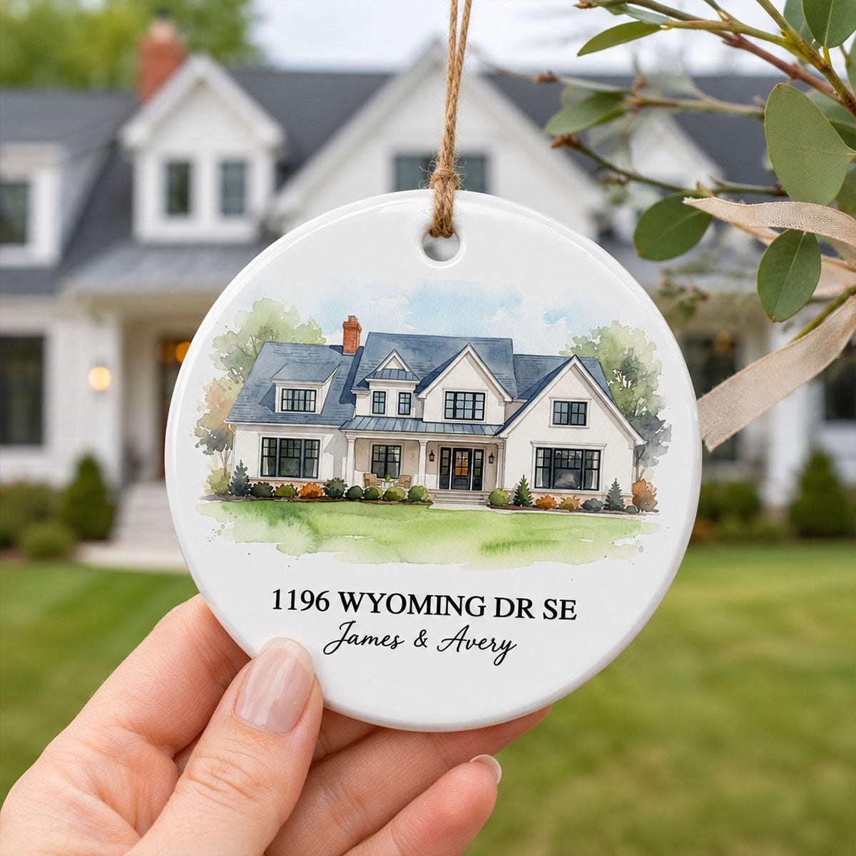 Custom Watercolor House From Photo - Personalized Ceramic Ornament - Christmas Ornament Gift, Housewarming
