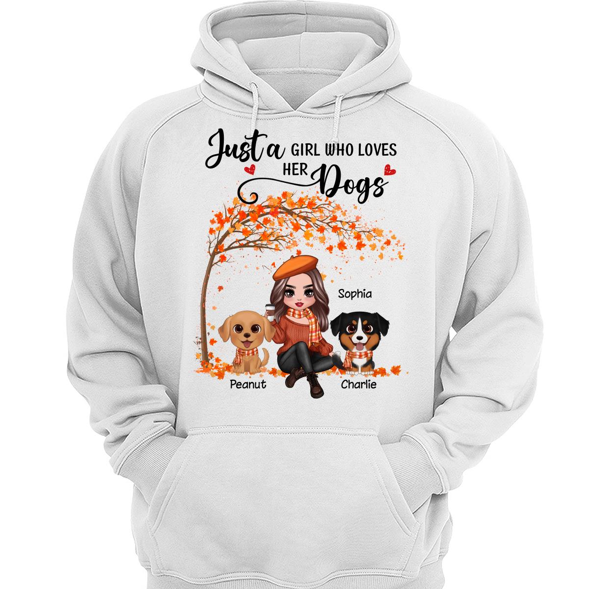 Fall Season Doll Woman Sitting With Watercolor Cute Dogs Personalized Shirt