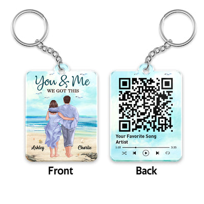 Back View Couple Walking On The Beach Favorite Song Scannable QR Code Personalized Acrylic Keychain