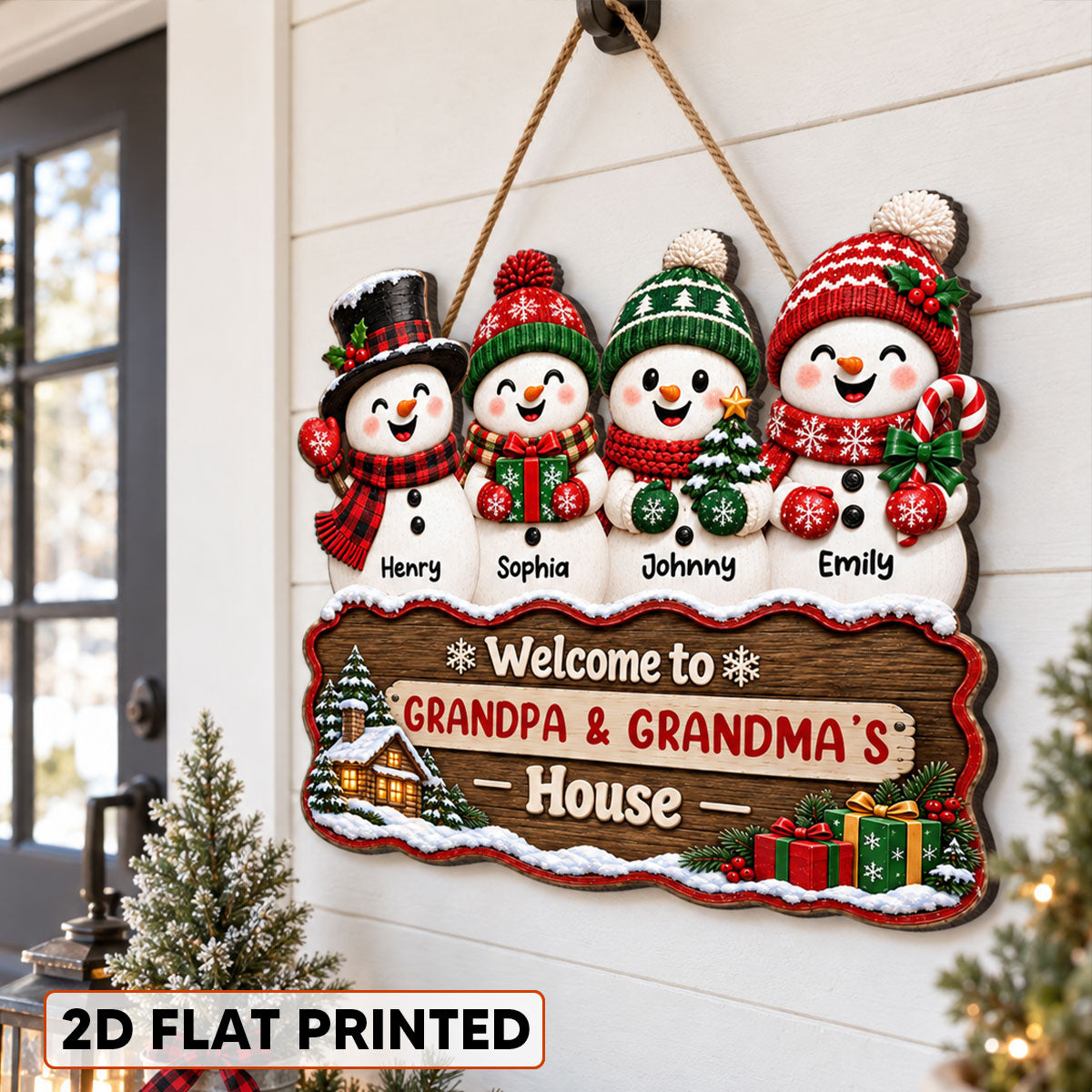 Heartwarming Snowman Grandkids - Personalized Wood Sign - Christmas Decoration For Grandparents