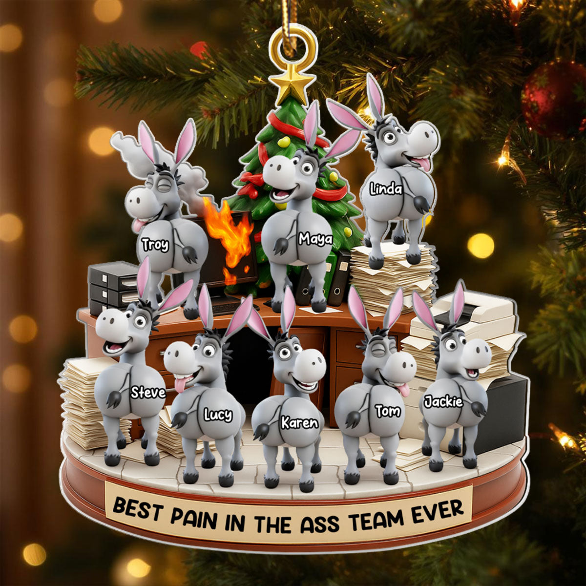 Best Pain in the Ass Team Ever, Donkey Coworker Office Decoration - Personalized Acrylic Ornament - Custom Employee Gift Exchange, White Elephant Gift