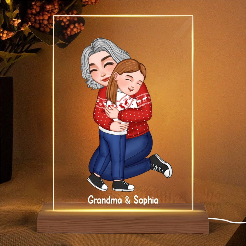 Cute Grandma Hugging GrandKid Christmas Gift For Granddaughter Grandson Personalized Acrylic LED Night Light