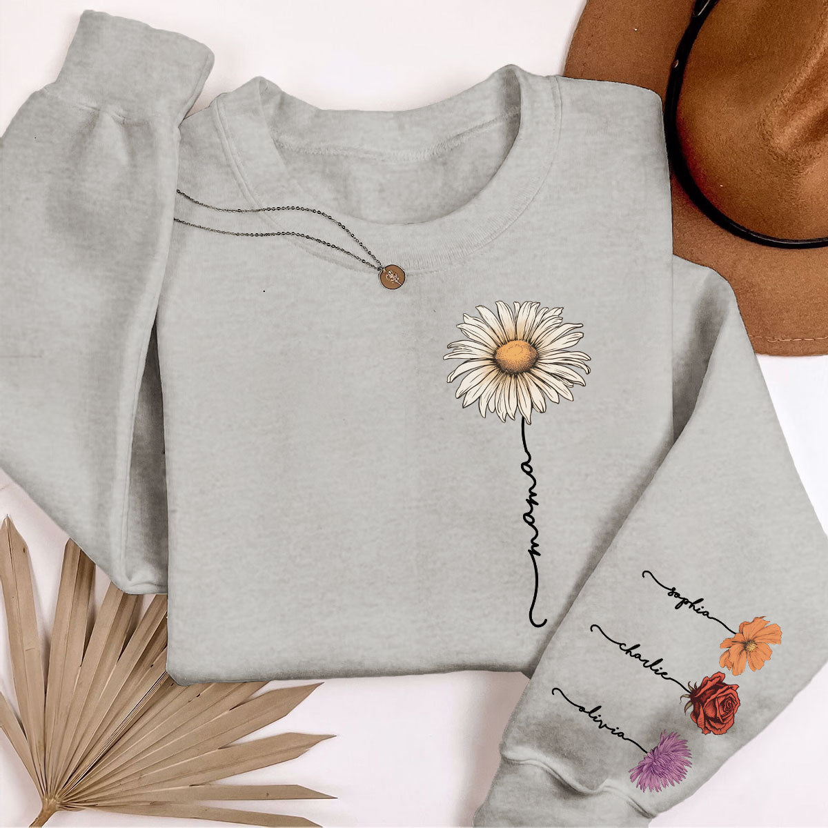 Mama Mom Grandma Birth Month Flower Personalized Sleeve Printed Sweatshirt