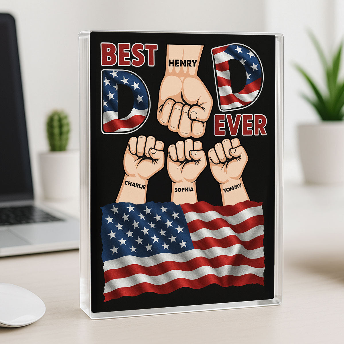 Best Dad Ever Nation Flag Personalized Acrylic Block Plaque, Father's Day Gift for Dad
