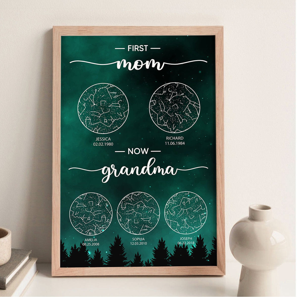 Constellation First Mom Now Grandma Personalized Poster, Custom Star Map, Heartfelt Gift For Mom, For Grandma