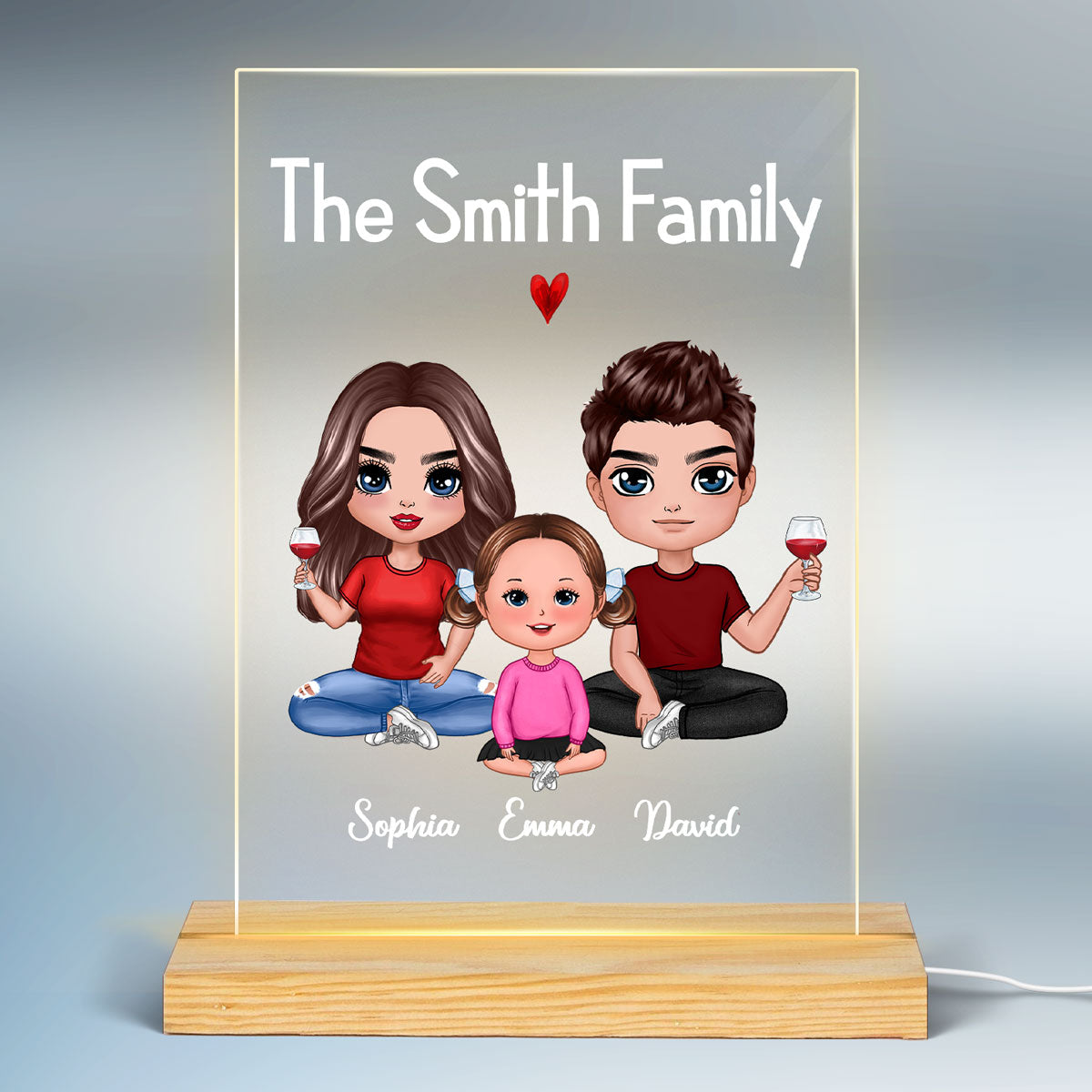Doll Couple Dad Mom Kids Dogs Cats Personalized Rectangle Acrylic Plaque LED Lamp Night Light
