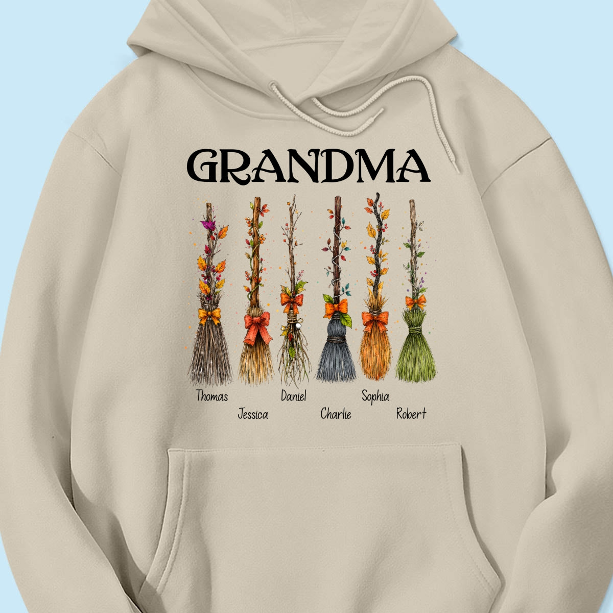 Grandma Witch Beautiful Broomsticks Custom Grandkids Names - Personalized Shirt - Halloween Gift For Grandma