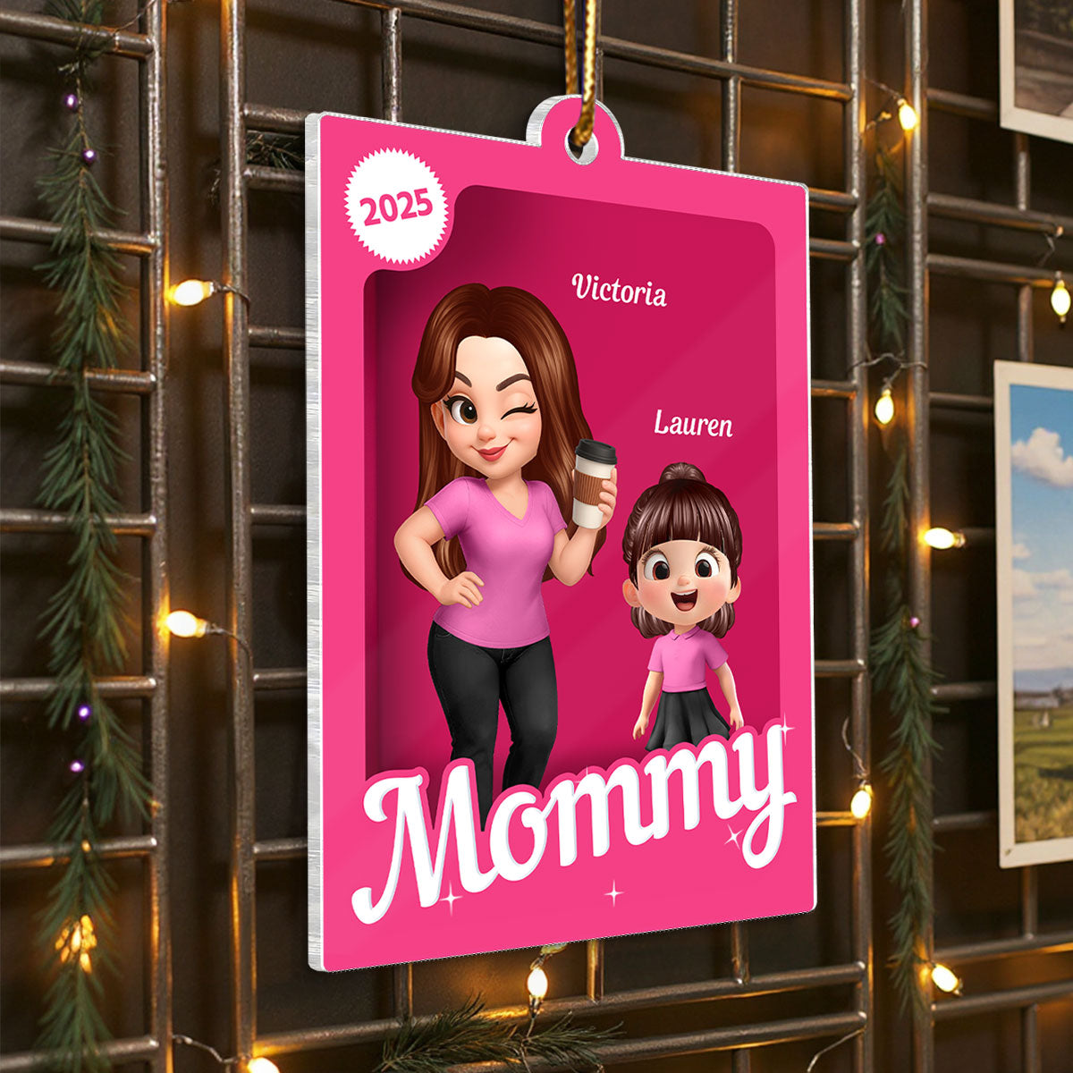 Grandma Grandkids 3D Effect Pink Action Figure - Personalized Acrylic Ornament, Christmas Gift for Grandmas