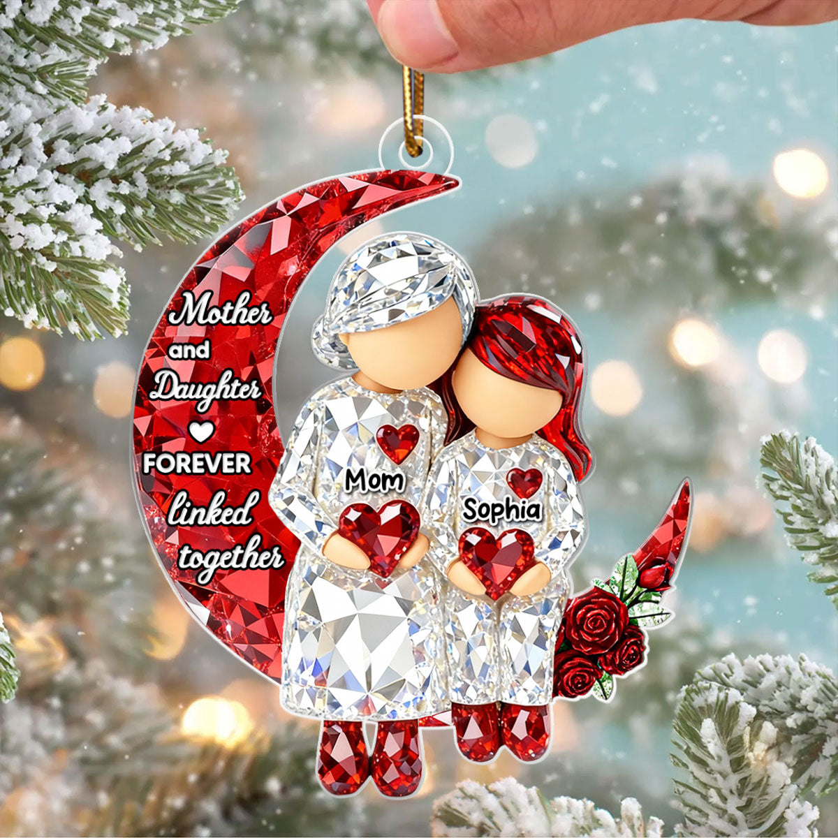 Mother & Daughter Forever Linked Together - Personalized Acrylic Ornament - Sentimental Gift for Mom, Daughter