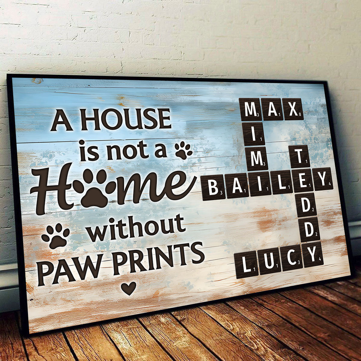 Home With Paw Prints Pet Crossword Puzzle Art - Personalized Poster