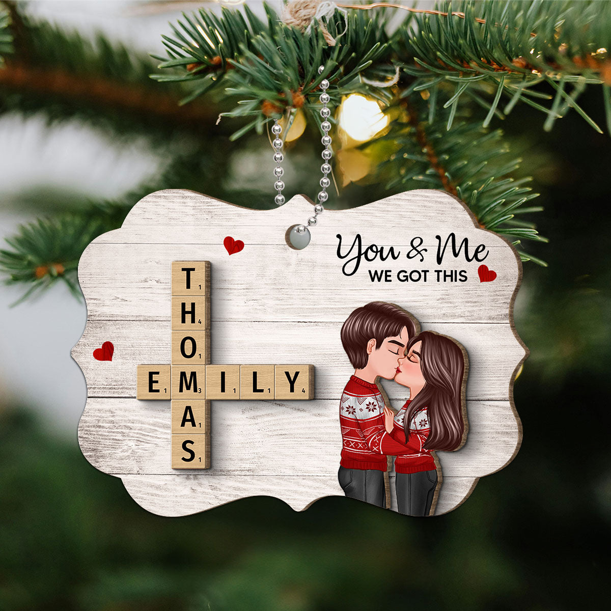 You & Me We Got This Couple Hugging Kissing Crossword Puzzle Art Personalized 2-Layer Wooden Ornament