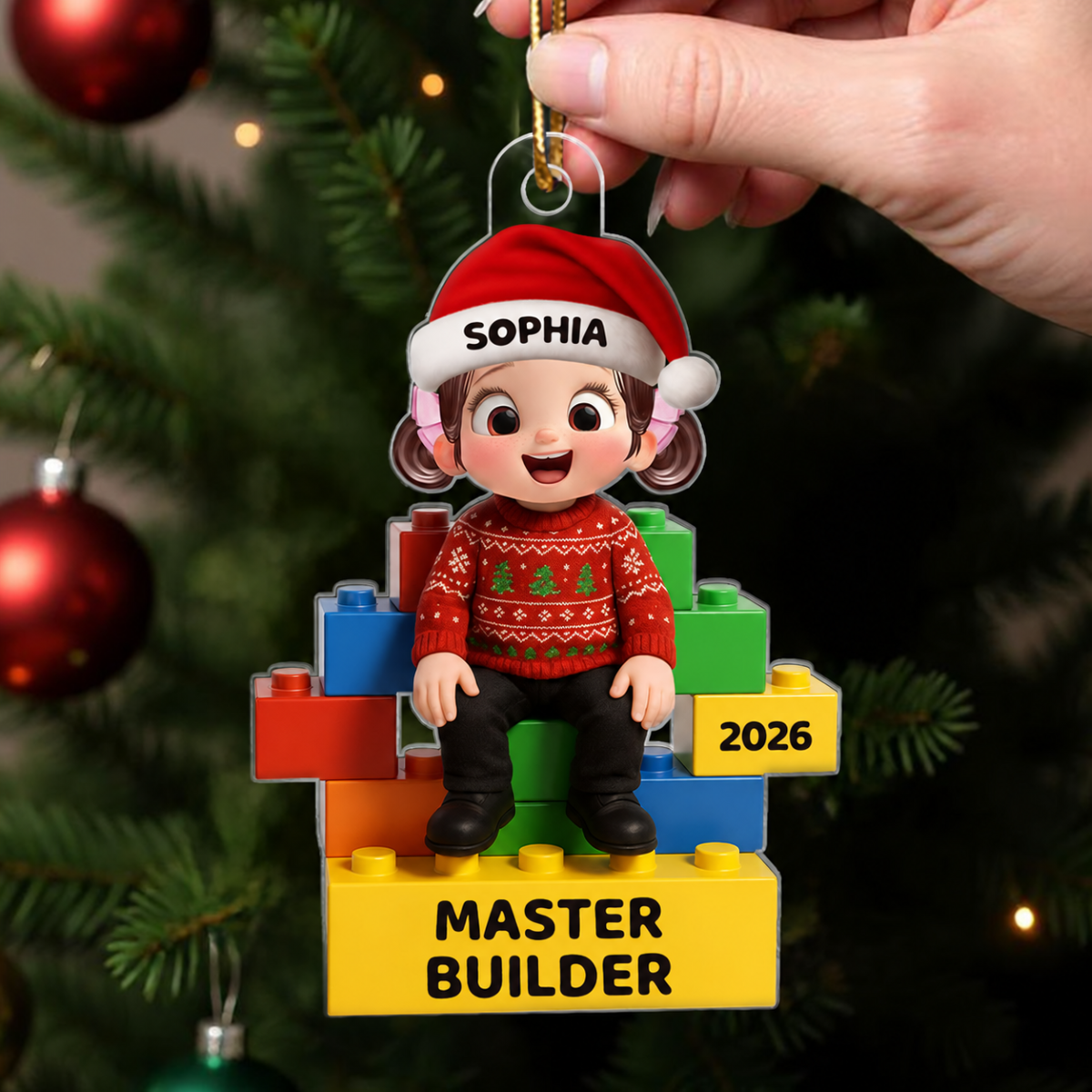 Little Kid Master Builder - Personalized Acrylic Ornament - Christmas Gift For Kids, Son, Grandson, Daughter, Granddaughter