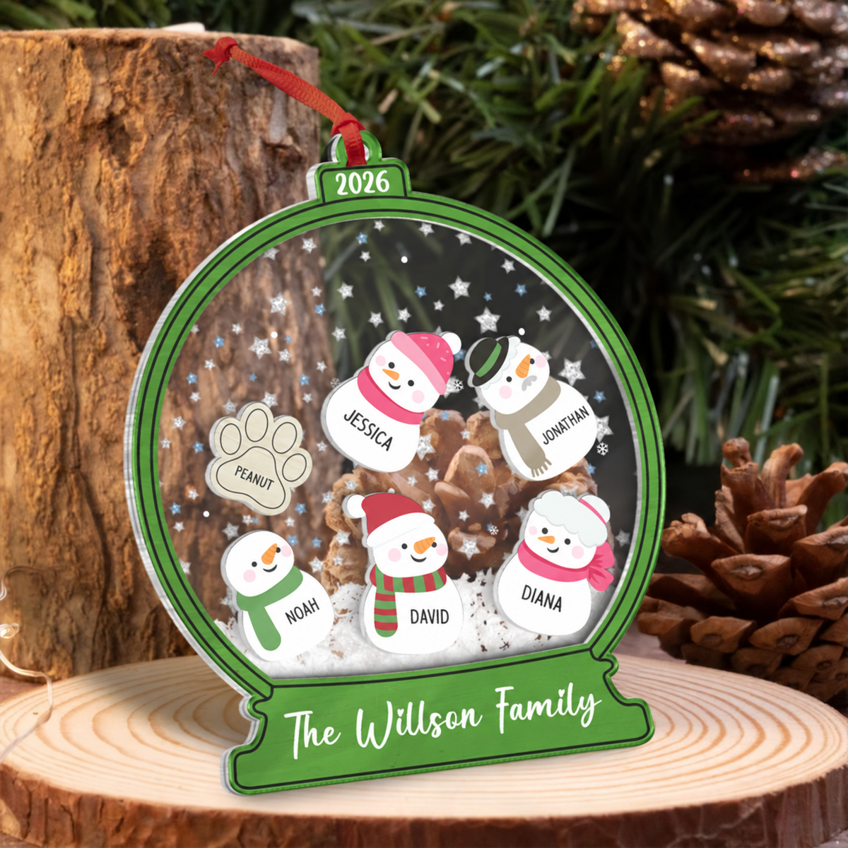 Personalized Snowman Family Christmas 4D Shaker Ornament 2026, Family Christmas Gift