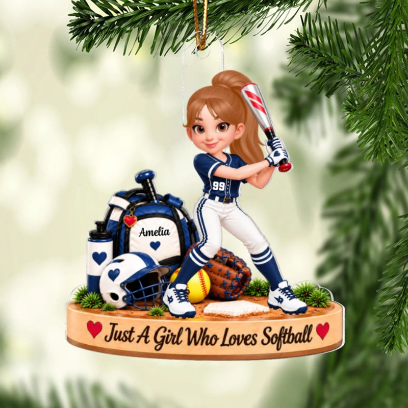Just a Girl Who Loves Baseball Softball - Personalized Acrylic Ornament - Christmas Gift for Daughter, Granddaughter, Niece