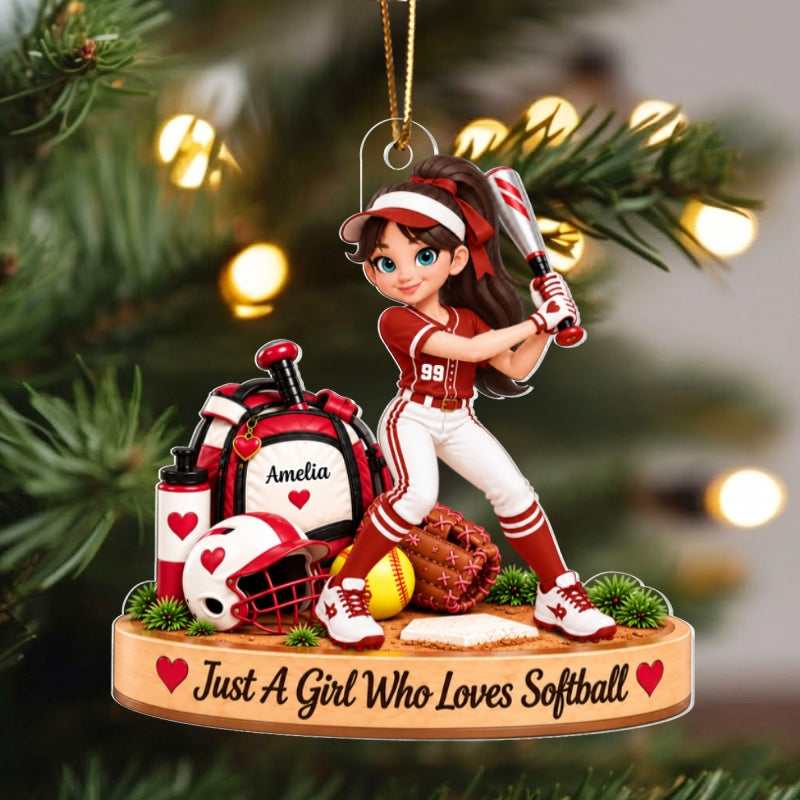 Just a Girl Who Loves Baseball Softball - Personalized Acrylic Ornament - Christmas Gift for Daughter, Granddaughter, Niece