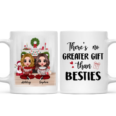 Christmas Doll Besties Sitting At Fireplace Personalized Mug