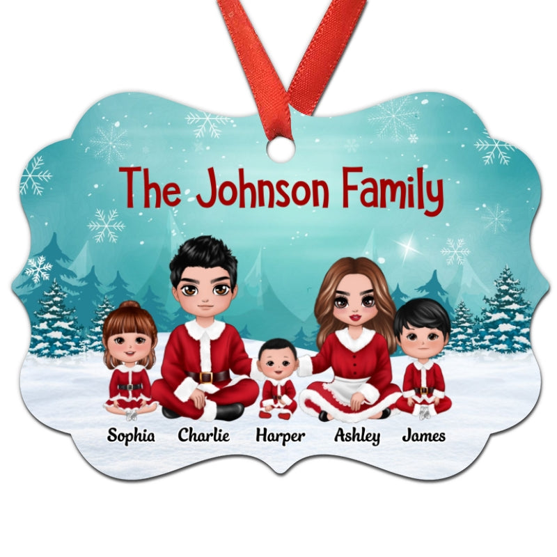 Family Christmas Costume Sitting In Snow Personalized Christmas Ornament