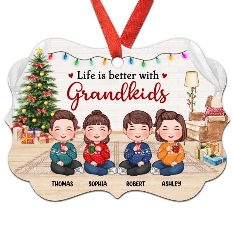 Better With Grandkids Cute Doll Kids Sitting Personalized Christmas Ornament