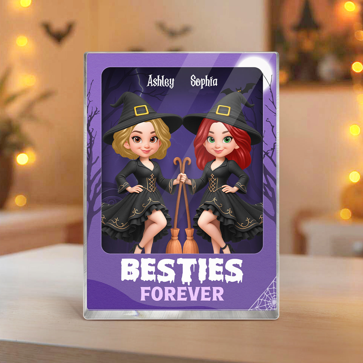 Halloween Witch Besties Sisters In Toy Box 3D Effect Action Figure Personalized Acrylic Block