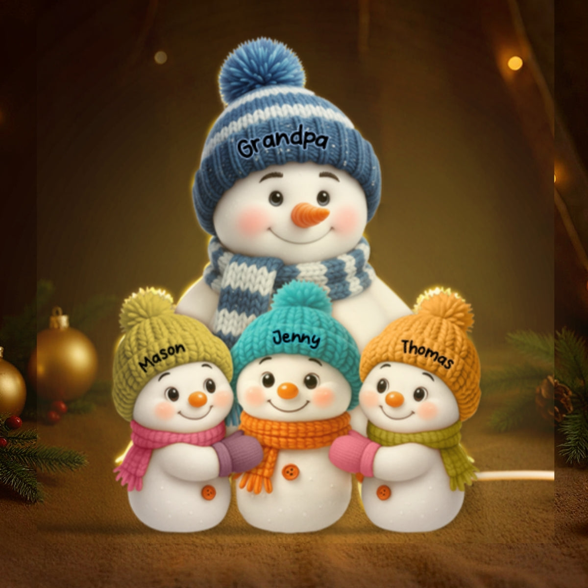 Snowman Grandpa and Grandkids Personalized Light Box - Christmas Gift for Grandpa
