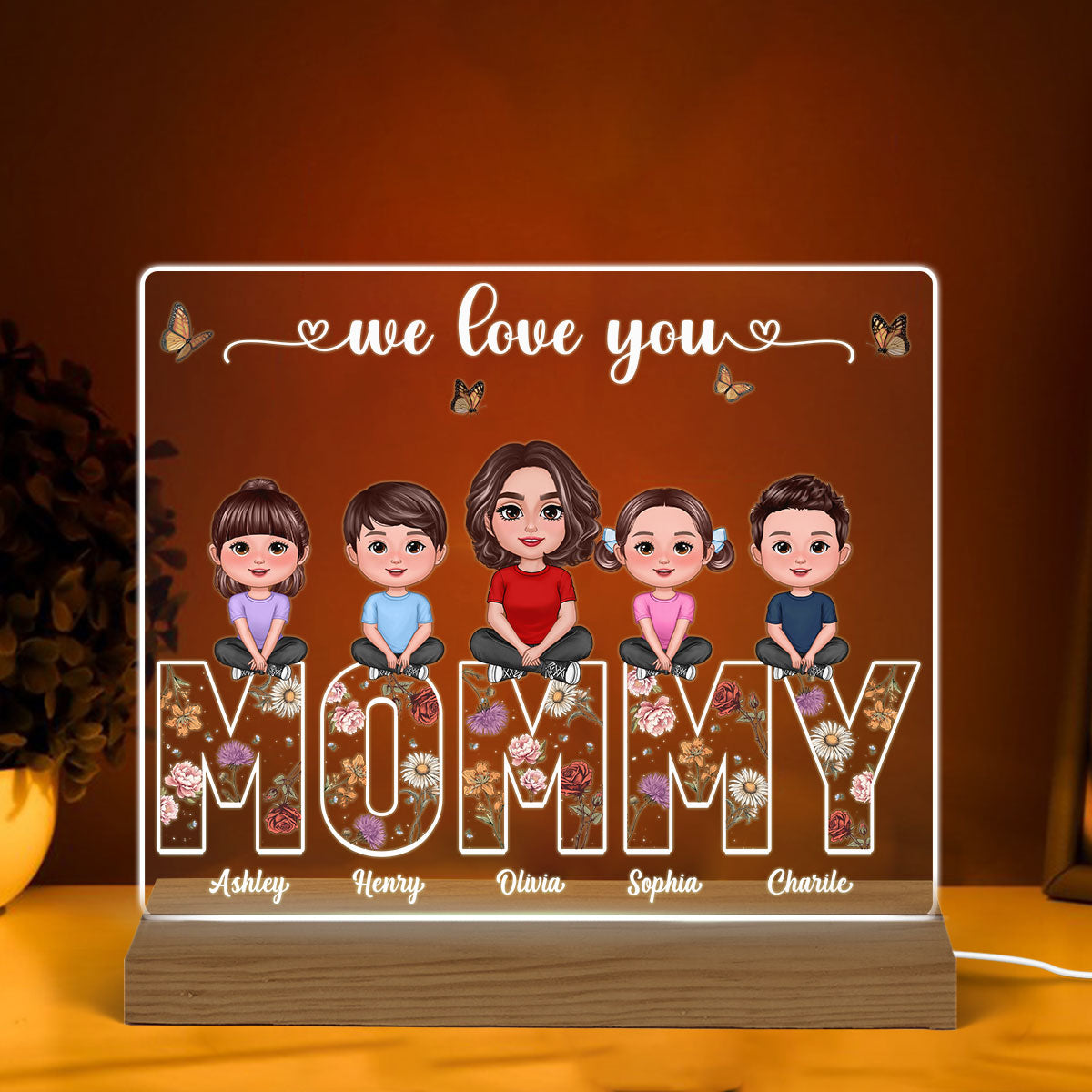 Custom Birth Month Flower Gift For Mom Mommy Personalized Custom Shape Acrylic Plaque Warm LED Night Light