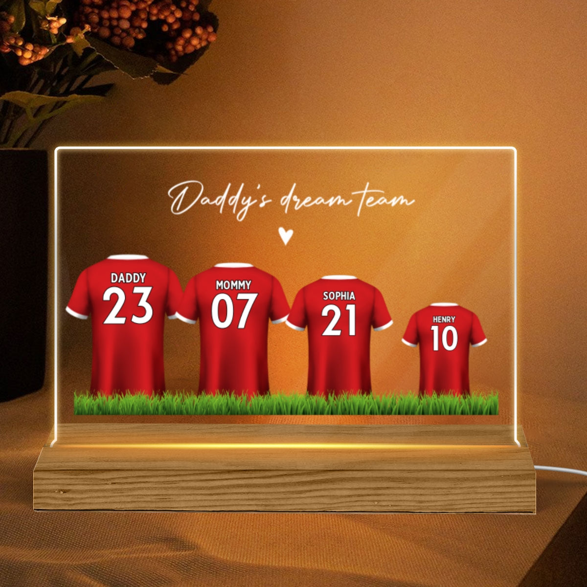 Daddy's Team Soccer Shirt Personalized Acrylic LED Night Light