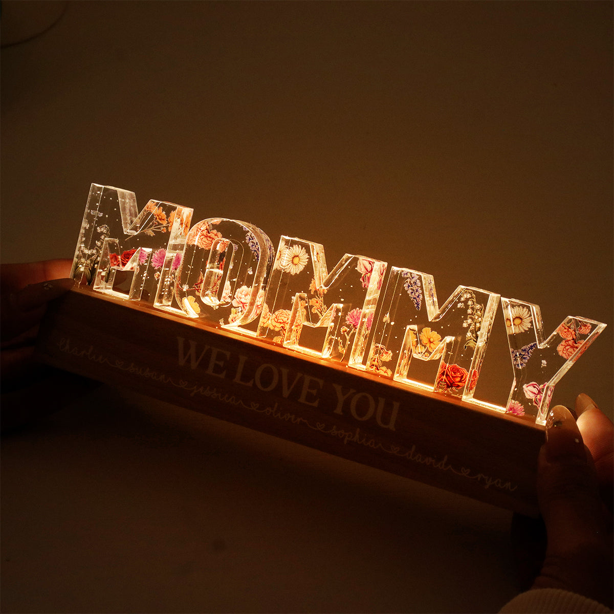 Custom Flower Printed LED Night Light, Birth Month Flower, Gift For Mom, For Grandma, For Wife