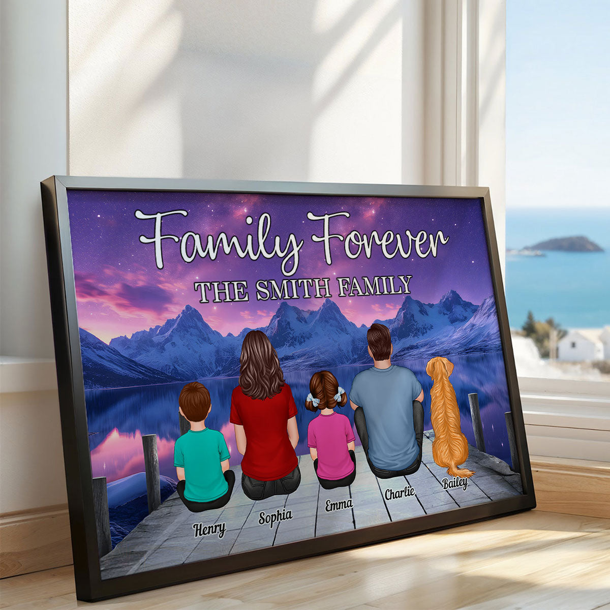 Galaxy Night Landscape Family Forever Personalized Poster, Gift For Family, Dad, Mom