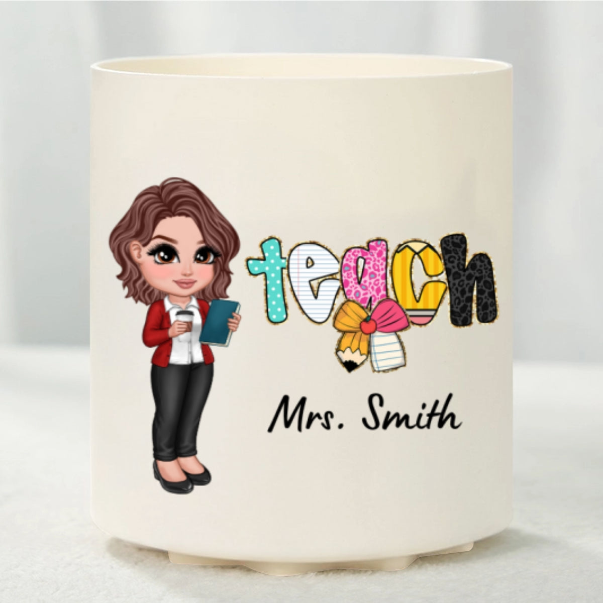 Teacher Coquette Style Personalized Rotating Pen Holder, Back To School Gift