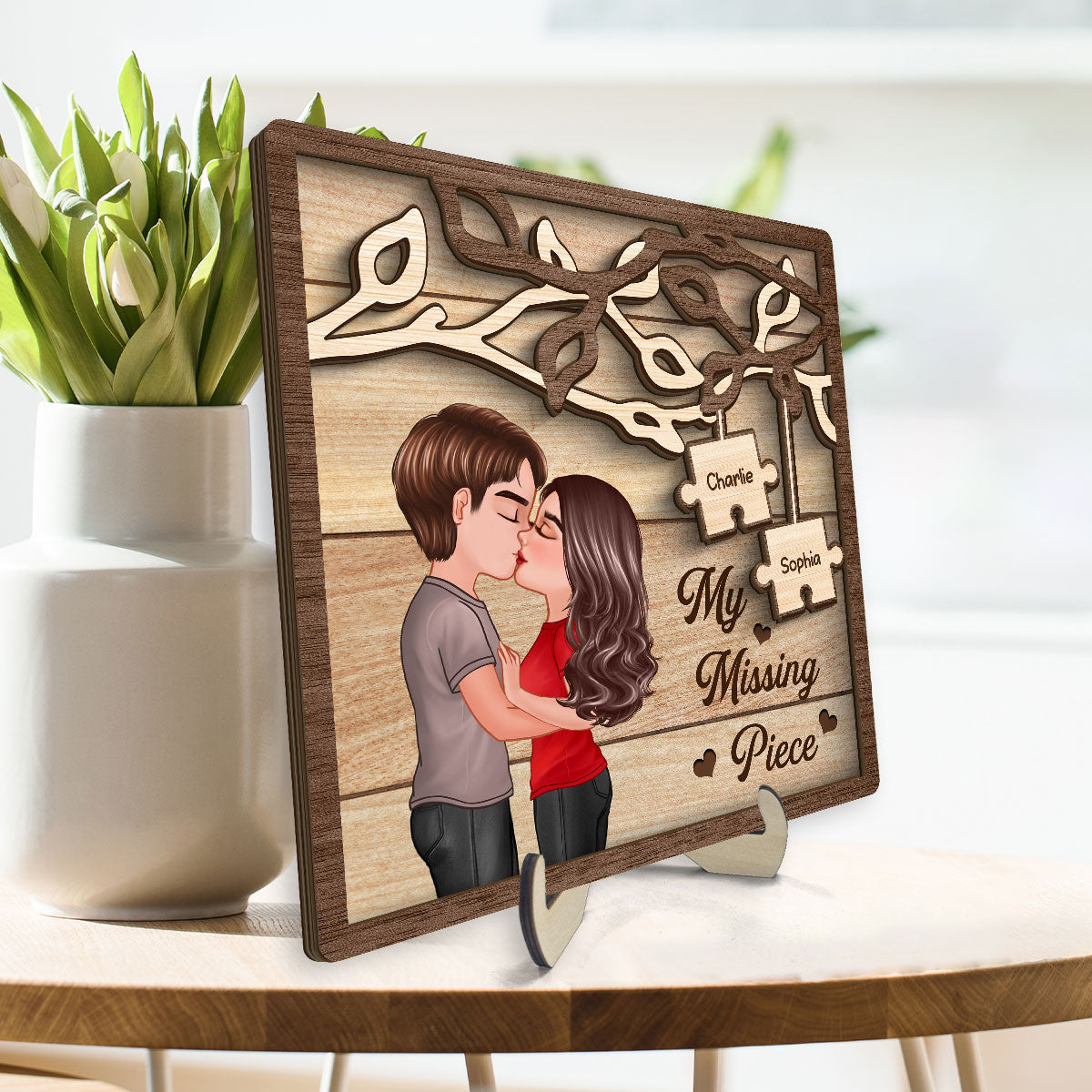 Couple Kissing Under Tree My Missing Piece Personalized 2-Layer Wooden Plaque