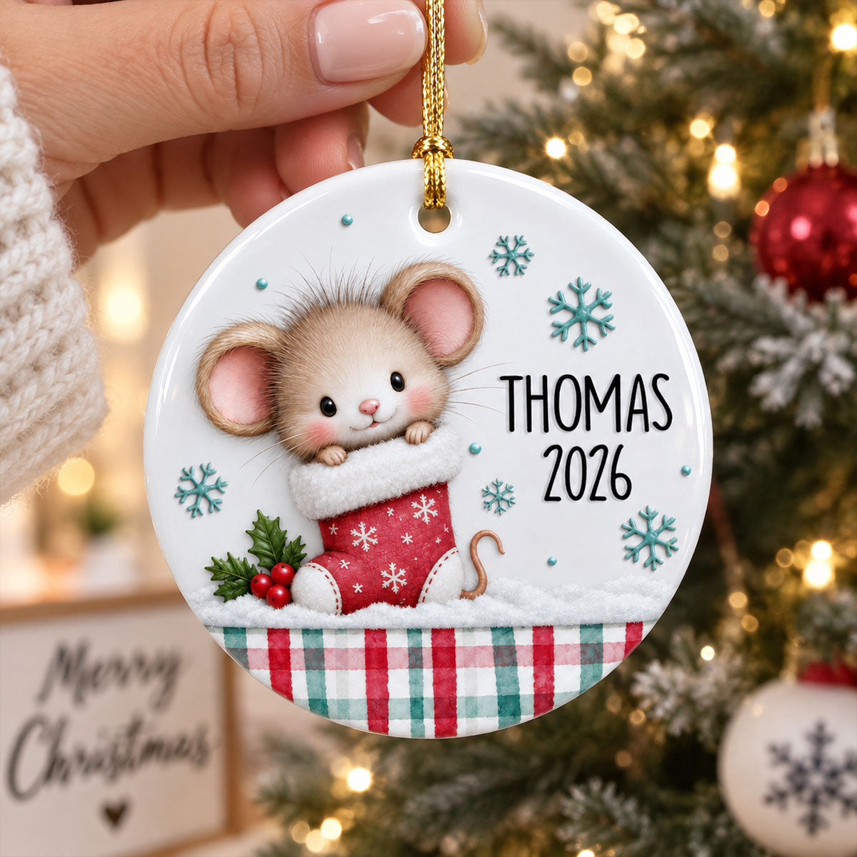 Cute Woodland Animals 2D Flat - Personalized Ceramic Ornament - Christmas Keepsake Gift For Kids, Son, Daughter