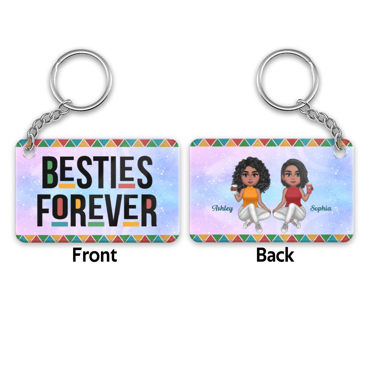 Sisters Forever Colorful Pattern Pretty Doll Besties Personalized Acrylic Keychain