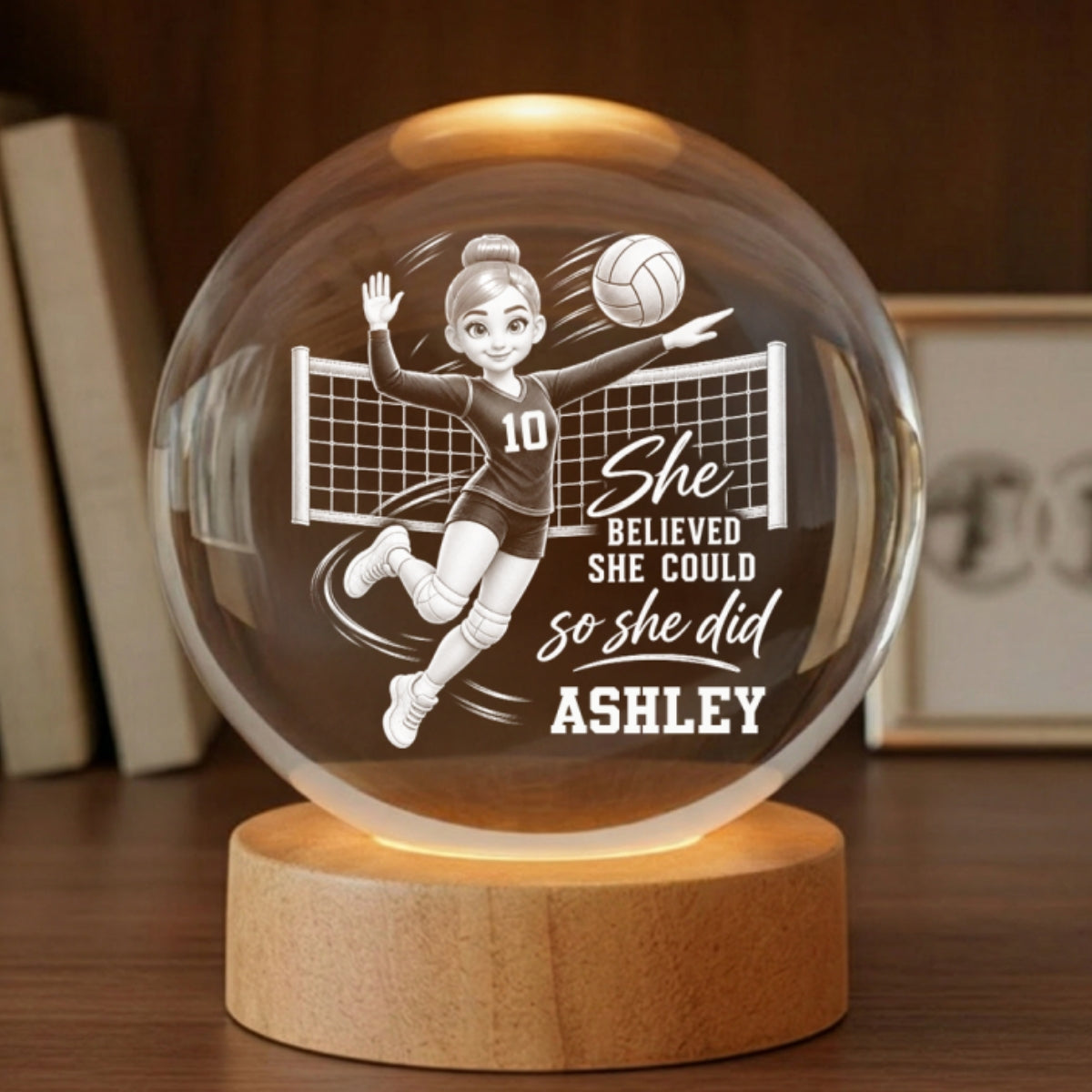 Proud Volleyball Player She Believed She Could So She Did - Personalized Crystal Ball - Christmas Gift For Teenagers, Volleyball Players, Daughter, Granddaughter, Son, Grandson