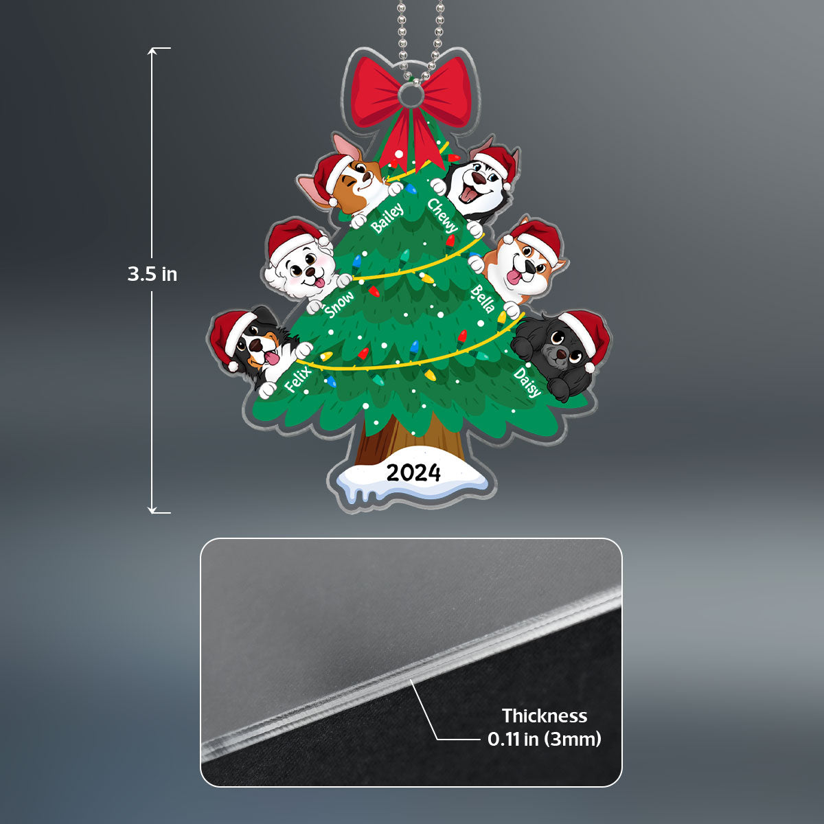 Happy Christmas Dogs Personalized Acrylic Ornament, Gift For Dog Lovers