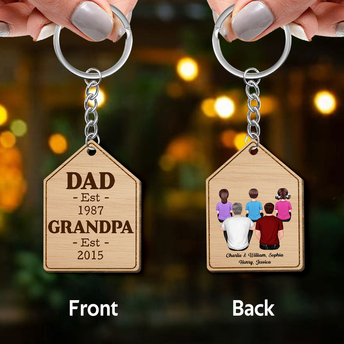 Dad Grandpa Est Date Personalized Wooden Keychain