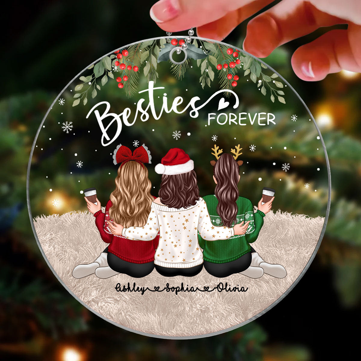Besties Sisters Sitting Back View Holly Personalized Acrylic Ornament
