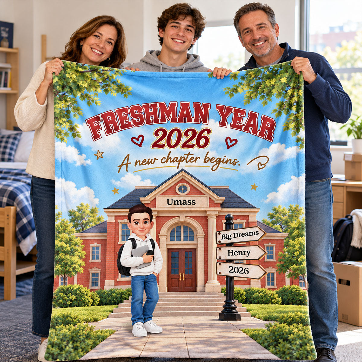 Freshman Year Campus A New Chapter Begins - Personalized Fleece Blanket - Christmas Gift, Back to School Gift for College Students