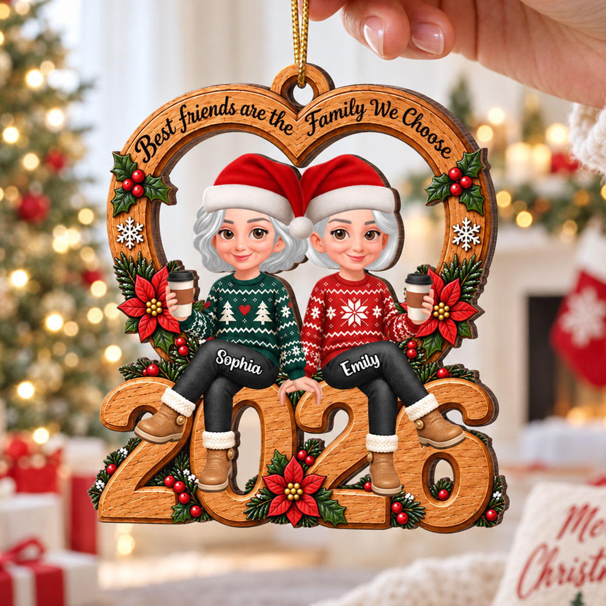 Best Friends Are Family We Choose Christmas Vibe - Personalized Wooden Ornament - Christmas Gift For Best Friends, Besties