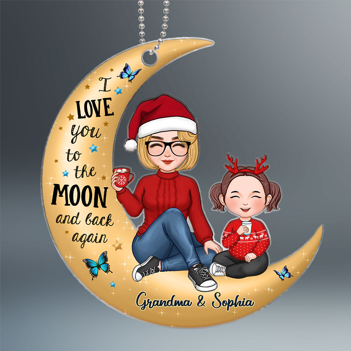 Cute Grandma Grandkid On Golden Moon Christmas Gift Personalized Acrylic Ornament