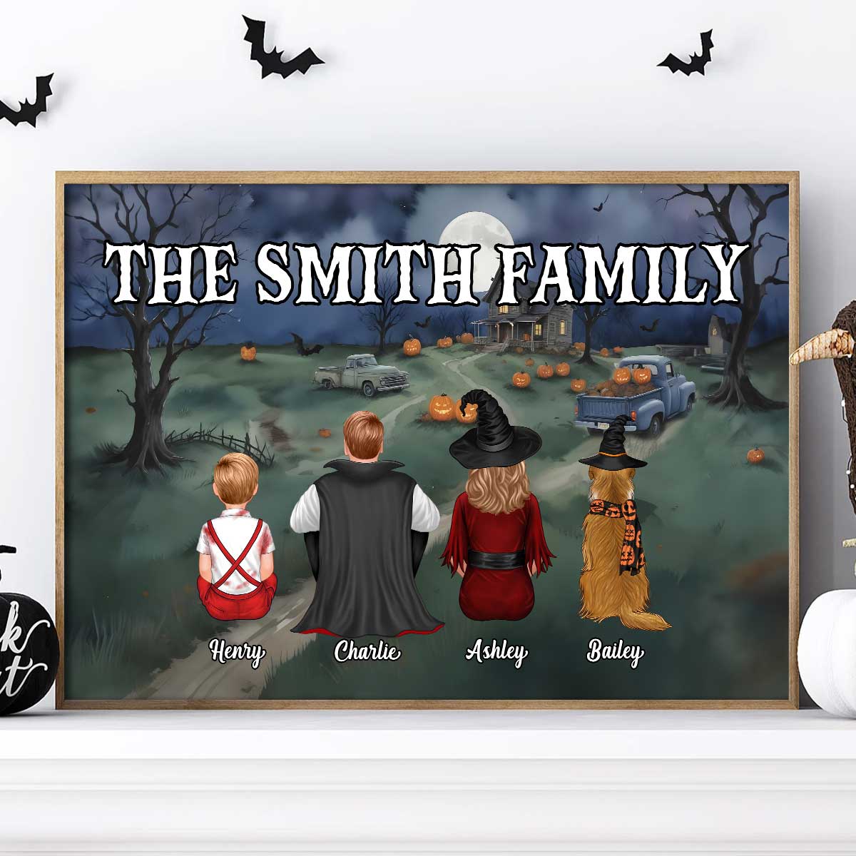 Halloween Family Back View Sitting Personalized Poster
