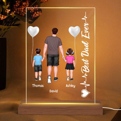 Dad And Kid Walking Heart Beat Personalized Rectangle Acrylic LED Night Light