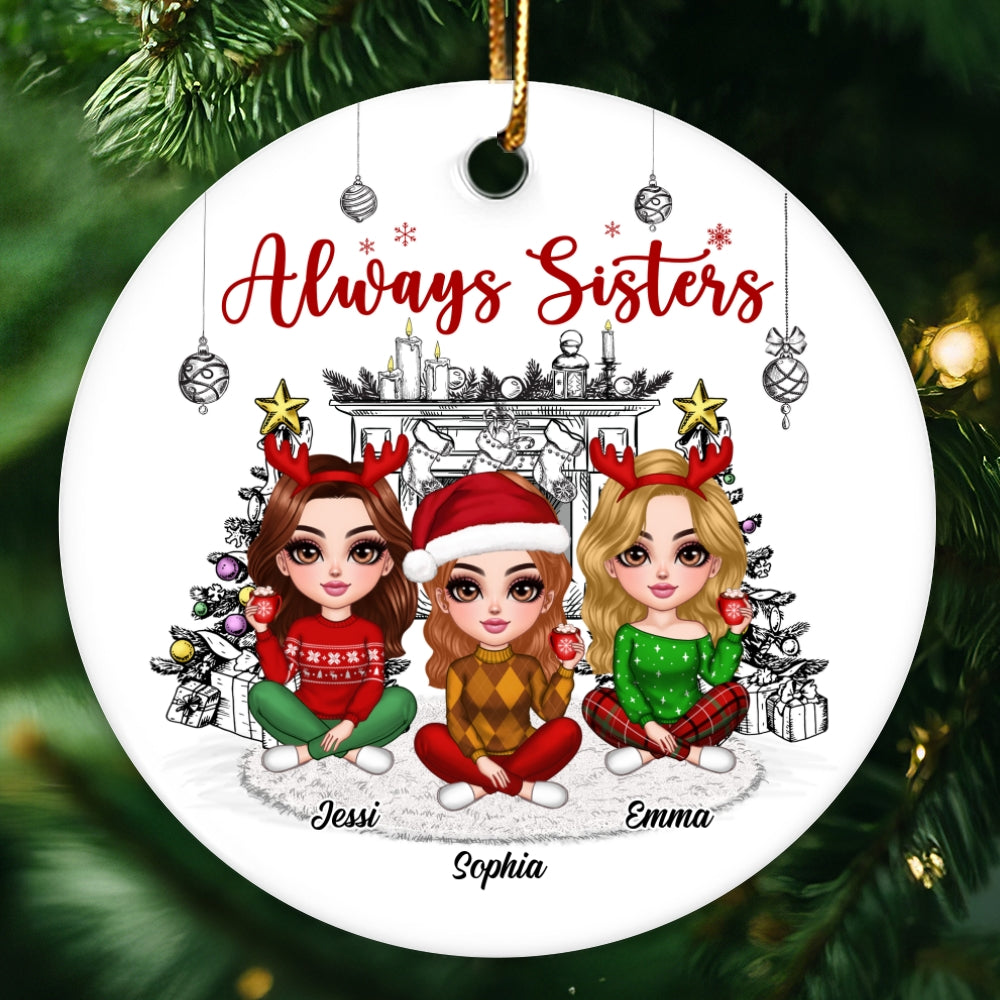 Christmas Outline Background Lovely Besties Personalized Ceramic Ornament