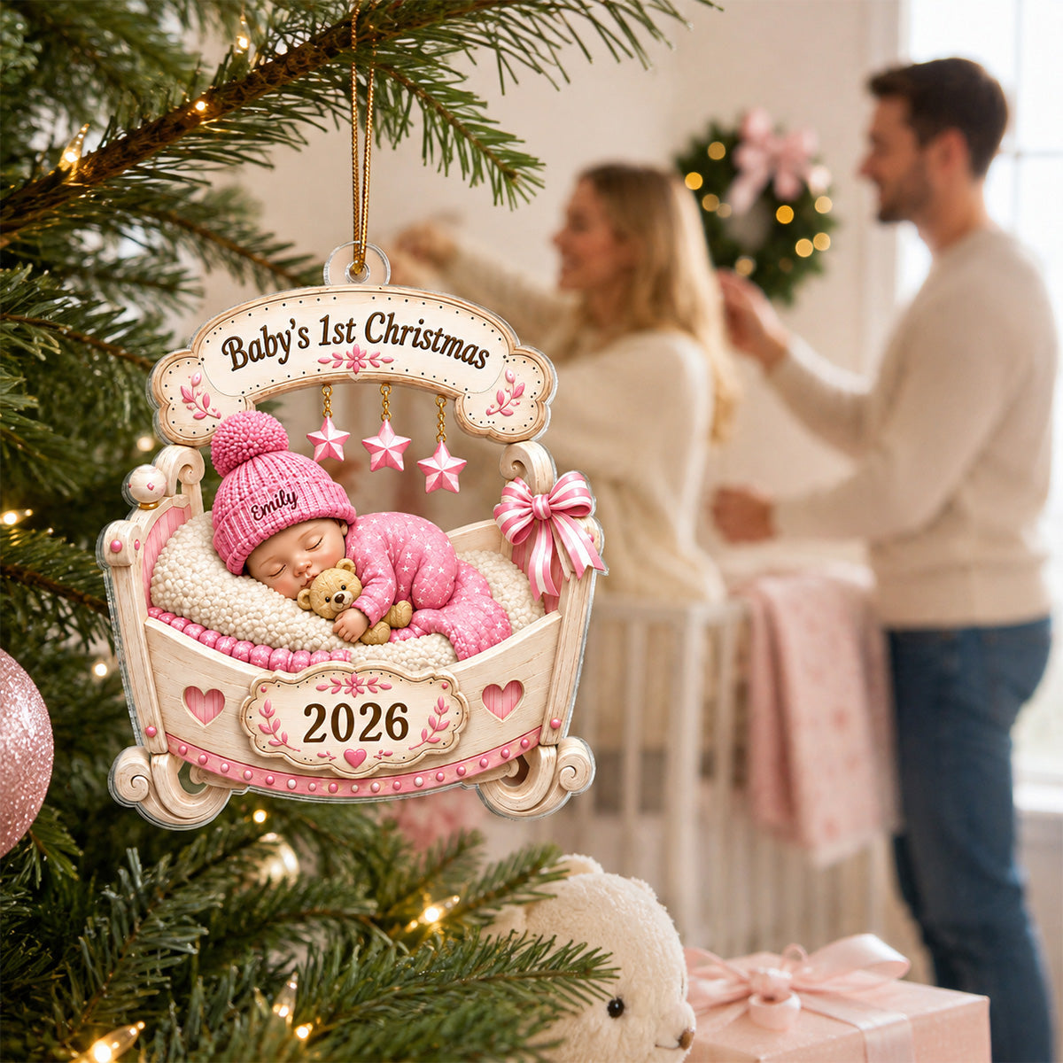 Baby’s First Christmas Sleeping Baby Crib 2D Flat – Personalized Acrylic Ornament – Christmas Keepsake for Newborn