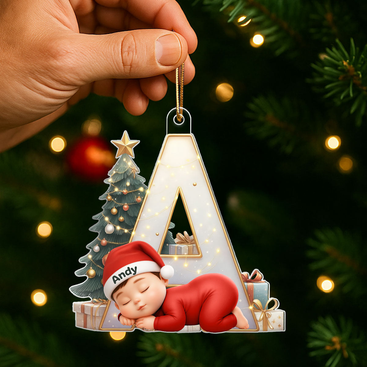 Baby Sleeping Initial Letter Monogram - Personalized Acrylic Ornament - Christmas Gift for Grandkids, Baby, Newborn