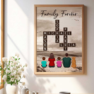 Family At Beach Unique Crossword Puzzle Art Personalized Poster