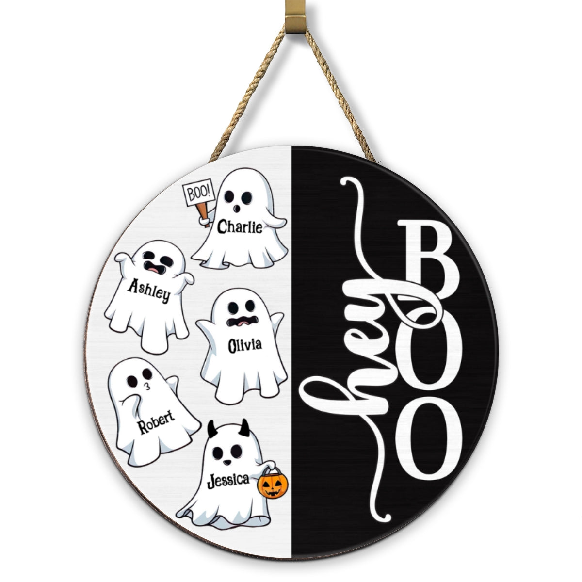Hey Boo Halloween Family Personalized Wood Sign, Door Hanger, Halloween Decor